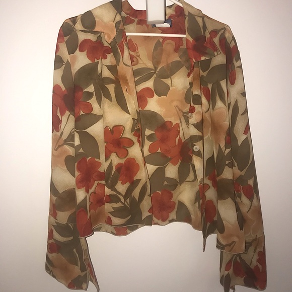 Vintage Y2K Flare Sleeve Floral Blouse - Picture 1 of 7